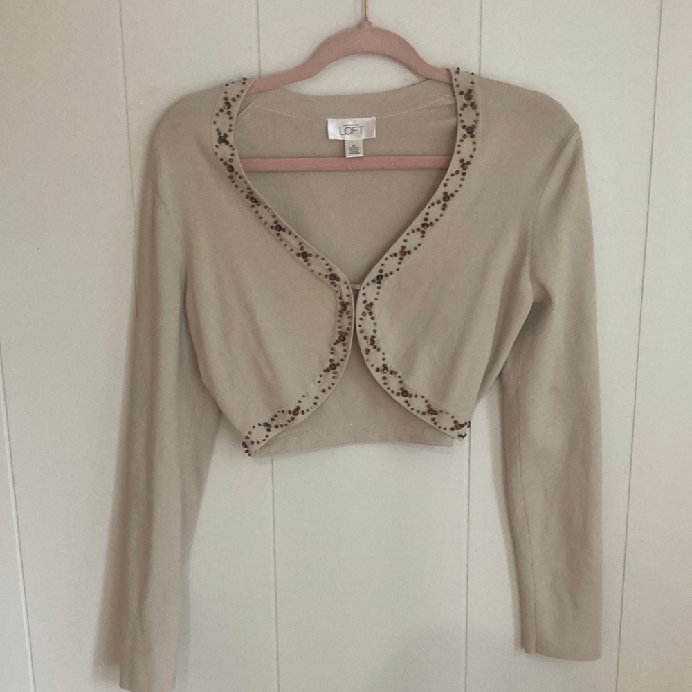 Loft Women’s Cropped Cardigan with Beaded details size M As Is